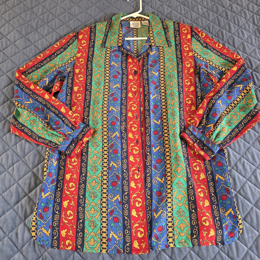 Vintage Allison Daley Vibrant Multicolor Patterned Womens Blouse Sz 12
